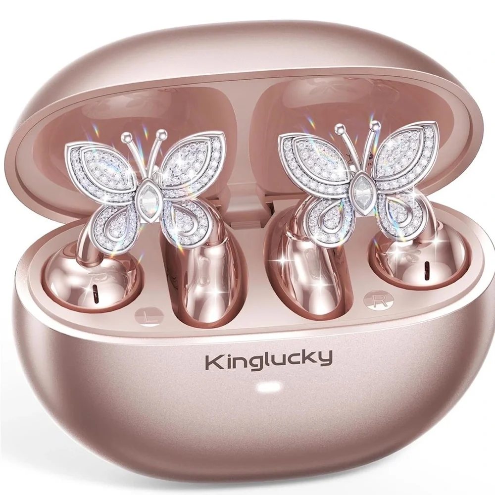Kinglucky Rose Gold Butterfly Wireless Earbuds - Picture 1 of 10